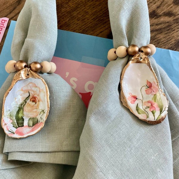 Oyster Shell Napkin Rings. Floral Coastal Beach Napkin Ring Holders ...