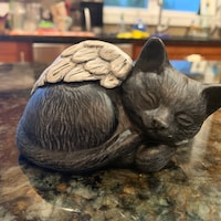 Black Cat Angel Statue Sleeping Black Cat Concrete Pet Memorial for