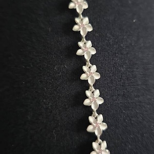 925 Sterling Silver Hawaiian Plumeria & CZ Anklet, 10 Inch, Rope Chain, 8-10-8mm