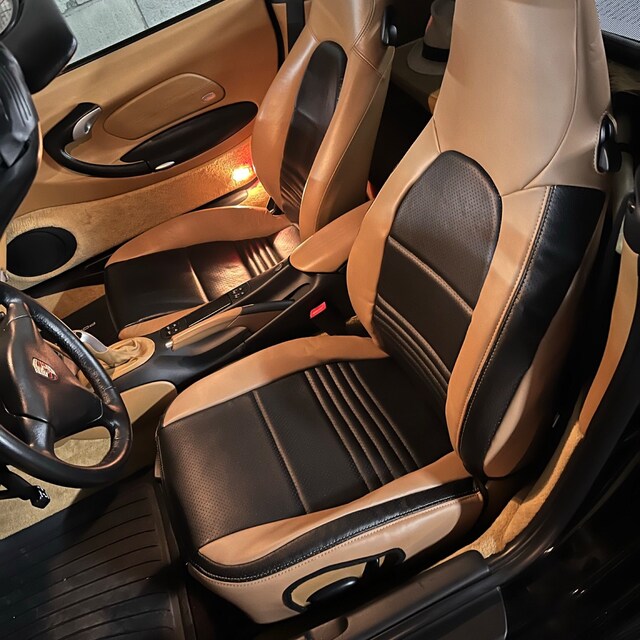 Custom Fits: 1996-2004 Porsche Boxster Custom Tailored Front Seat Covers in  Leatherette, Choose Tan and Black , or Teal and Black 