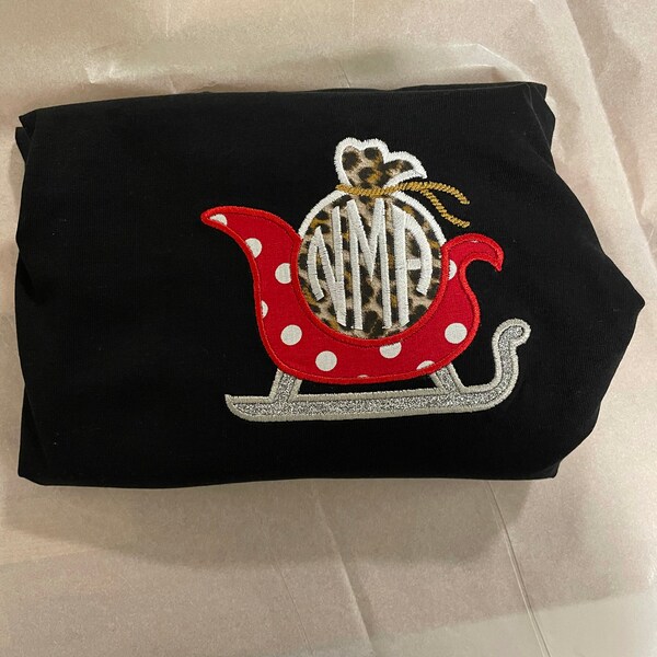 Santa's Sleigh Monogram Applique Digital Machine Embroidery Design 4 ...