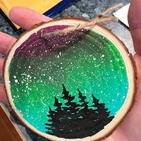 Christmas Ornament,northern Lights,painted Ornament, Ornaments,wooden ...