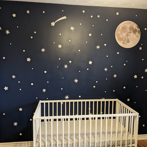 Moon and Stars Wall Decal Set – Peel and Stick Moon Wall Decor ...