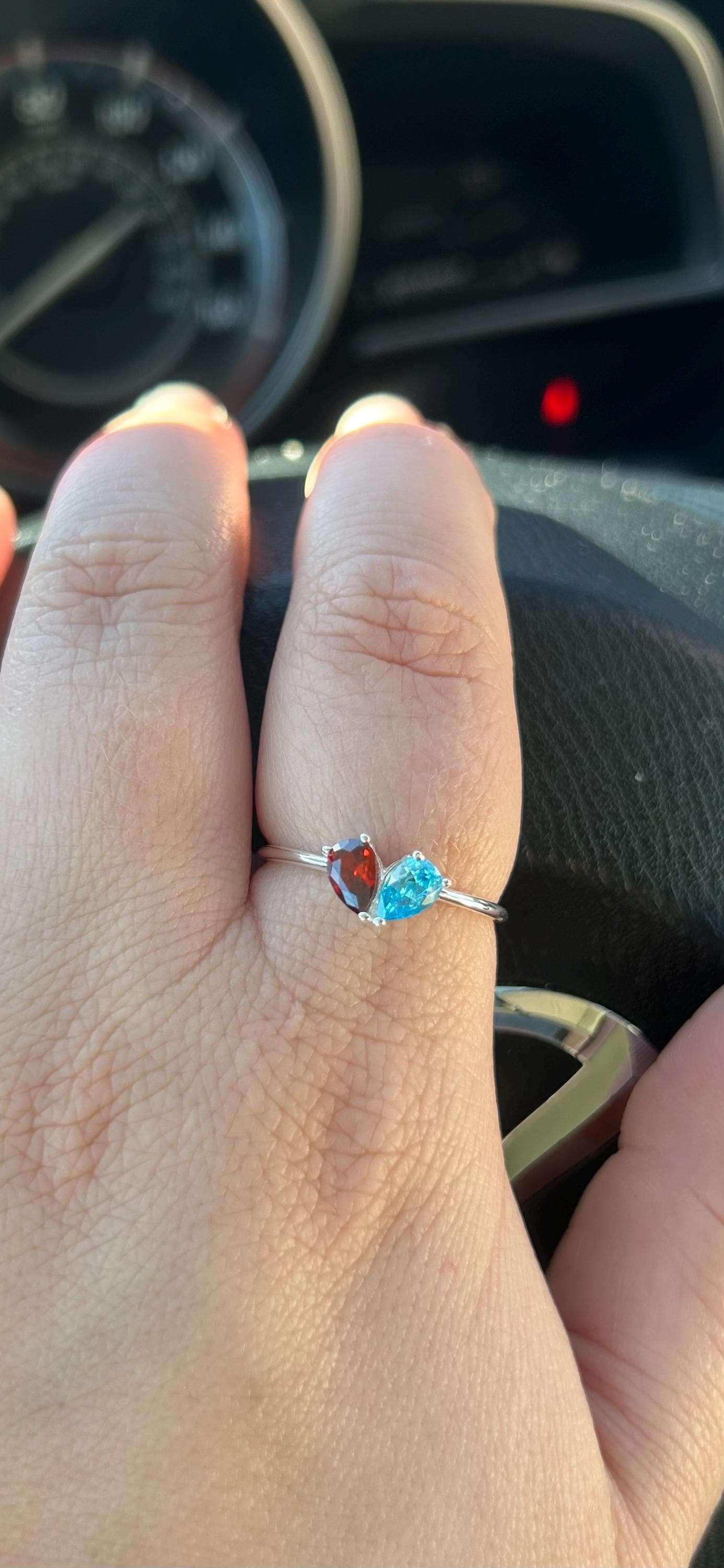 Custom Heart Birthstone Ring, Pear Cut 2 Birthstone Ring, Custom Stacking Ring, Christmas Gifts, Gift for Mom/Mother, Birthday Gift for Her