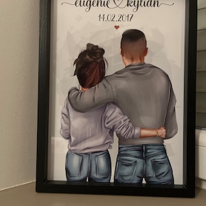 Poster Personnalisé Couple - Cadeau Anniversaire Ou Saint-Valentin, Format A4/A3 Avec Cadre Optionnel