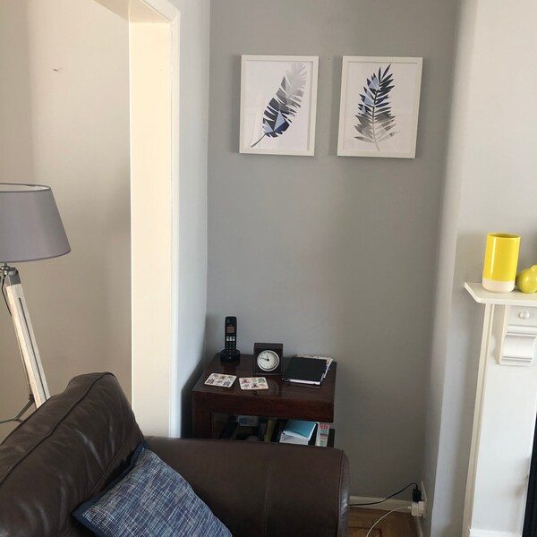 GEOMETRIC Set of 3 NAVY Blue & Grey Art Prints Tropical LEAVES ...