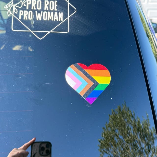 Progress Pride Flag Vinyl Decal - LGBTQ POC Transgender Pun Heart Sticker, 4 Inch Size
