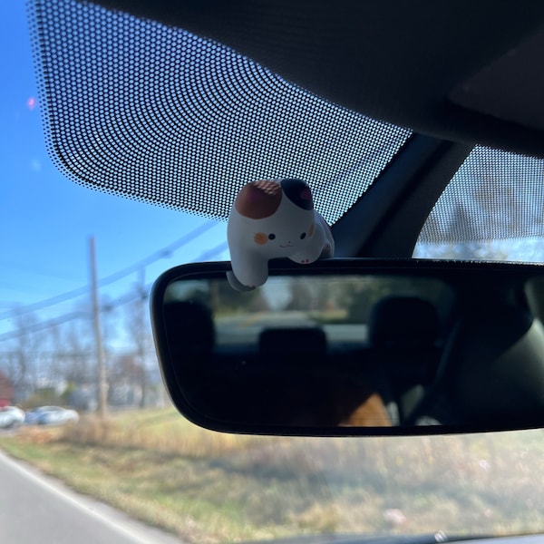 Cartoon Cat Car Review Mirror Decor, Cute Cat Figurine, Kawaii Car ...