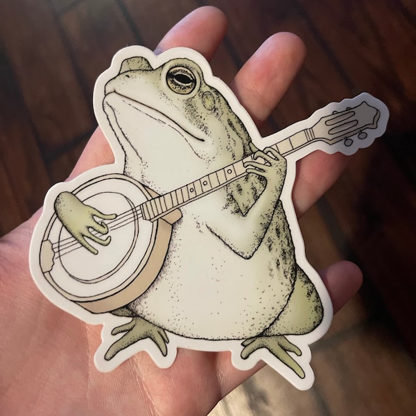 Bluegrass Vinyl Sticker - Banjo Frog Bumper Sticker - Waterproof Water ...