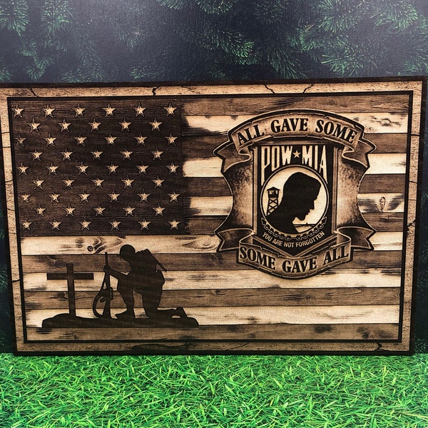 Glowforge Digital Laser Ready Design File - P O W American Flag - Wood ...