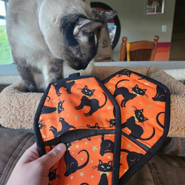 Black Cats Strutting Their Stuff Coffin Potholders. Set of 2. - Etsy