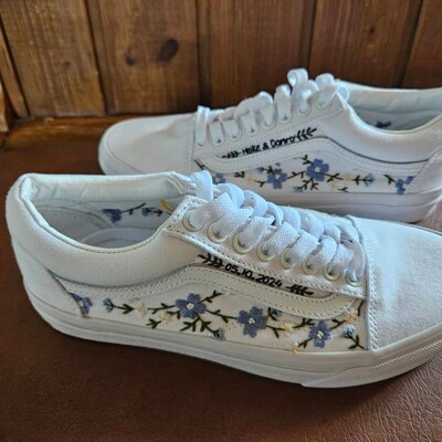 Custom Vans Shoes/custom Sneakers/embroidered Vans Blue Chrysanthemum ...