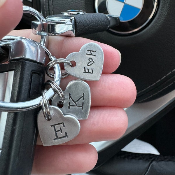 Custom Hand Stamped Initial Keychain - Small Heart - Etsy