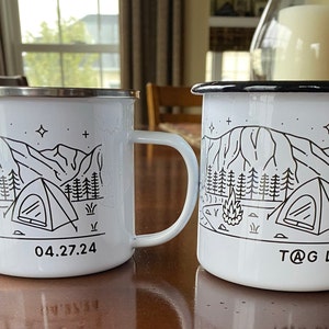 Personalized Waterfall Campsite & Bear Enamel Mug, Custom Camping ...