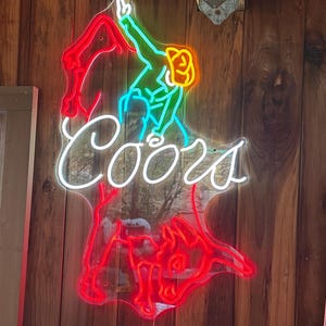 Coors Cowboy Neon Sign - Vintage Bar Decor, Custom Glass Neon
