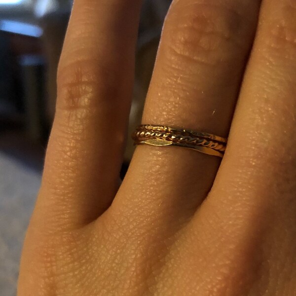 14k GOLD Fill Stacking Rings. Set of THREE Skinny Textured Boho Gold ...