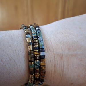 PROTECTION Tiger Eye African Turquoise Jasper Gemstone Bracelet, Adjustable Tibetan Minimalist Yoga Boho Bracelet, Gift for men for him