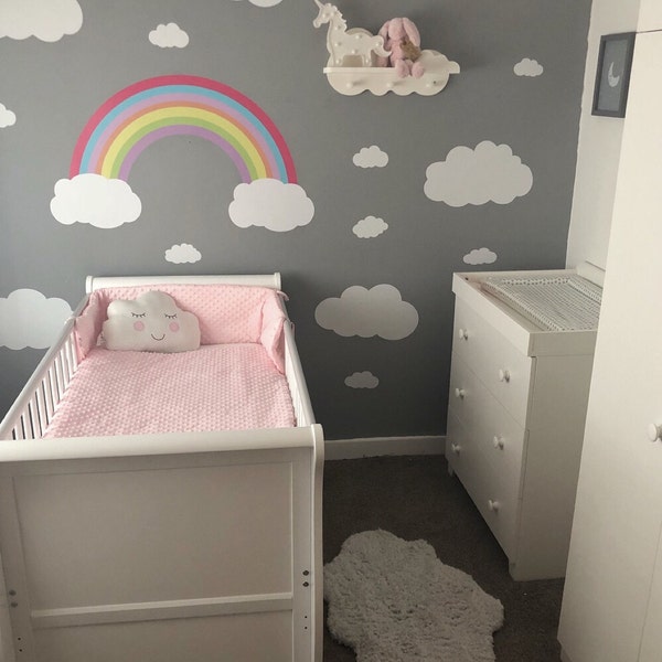 Pastel Colours Rainbow and Clouds Decal Wall Sticker Nursery Baby Room ...