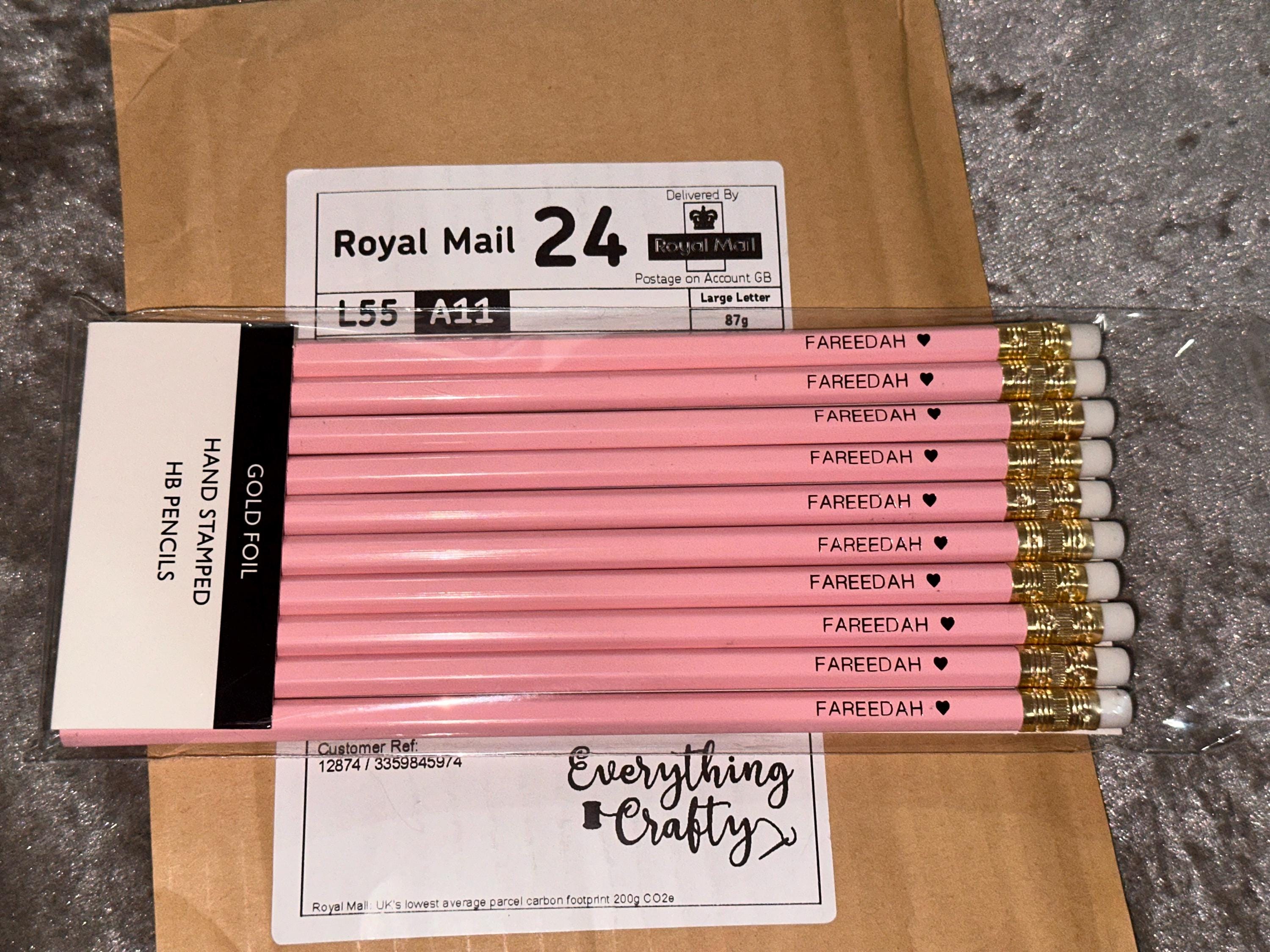 Personalised HB Pencil Set, Black Foil Text, Bulk Pencils, Class Gift, Wedding Favour, Hen Party