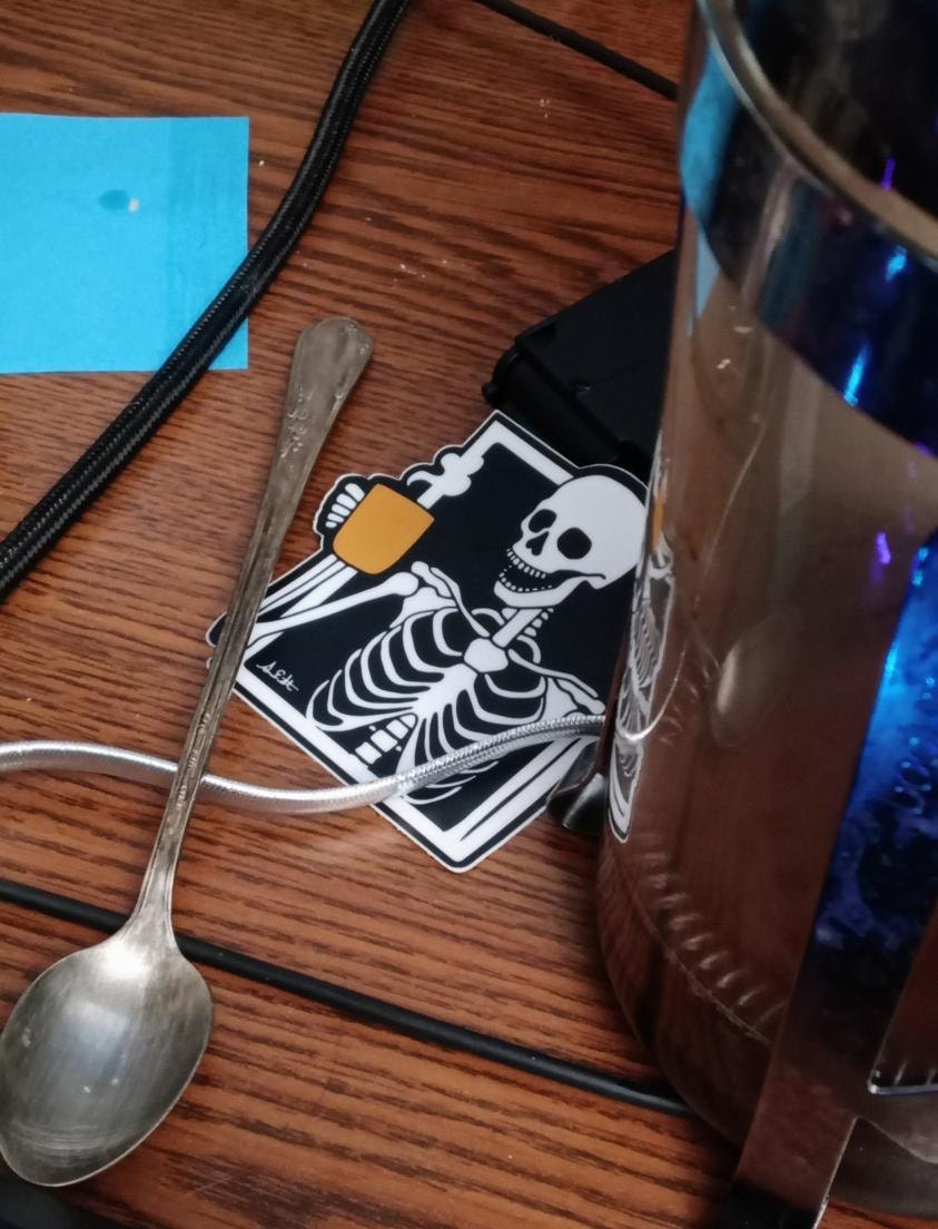 Skeleton Drinking Coffee Durable Sticker | High Quality Bumper Sticker | Laptop sticker | Water Bottle Sticker | 3&quot;