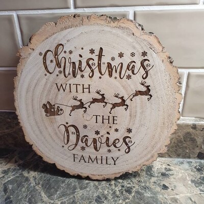 Personalised Family Christmas Tree Log Wood Slice Sign - Etsy UK