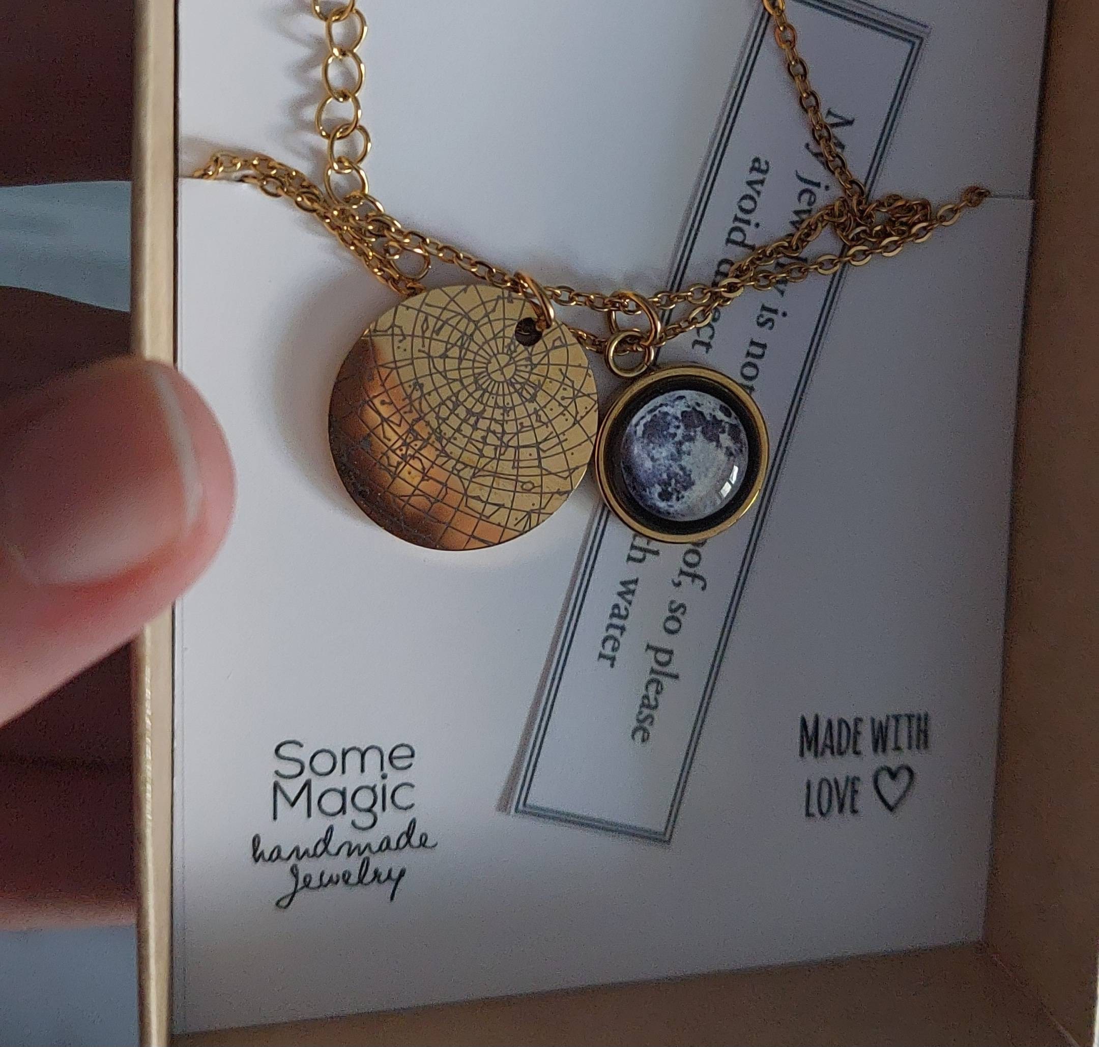 Personalized Moon Phase And Star Map By Date Necklace, Mother&#39;s Day Gift For Mom, Birthday Gift For Daughter, Custom Birth Moon Jewelry, A