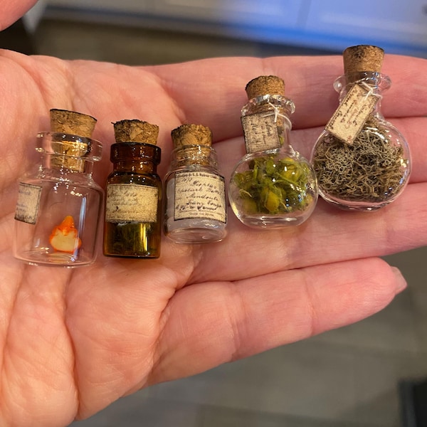 Miniature Apthecary Scripts Dollhouse Miniature Apothecary Bottles, Miniature Bottle, Dollhouse ...