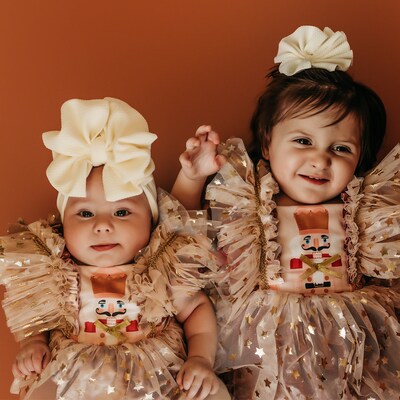 Abito Bambina Natale Schiaccianoci Rosa Con Maniche Lunghe E Balze - Vestito Elegante