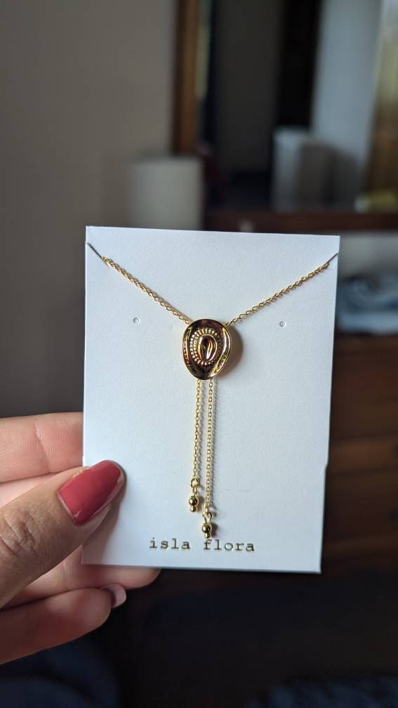 Dainty Cowboy Cowgirl Hat Pendant 29&quot; Bolo Long Chain Necklace, Gold Silver Western, Boots, Country, Minimal Jewelry bridesmaid Her Gift
