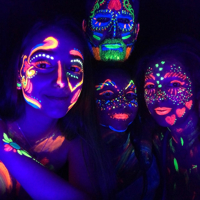 1st uv neon/black light design :)  Neon face paint, Glow face paint, Face  painting designs