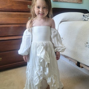Girls Toddler Boho Light Tan Linen Ruffled Dress W/ Elastic Back & Puff ...