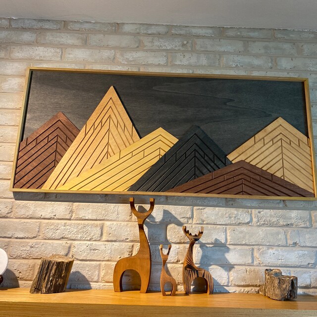 Large Wood Wall Art Geometric Mountain Wood Wall Art - 3 Piece MDF Wall ...