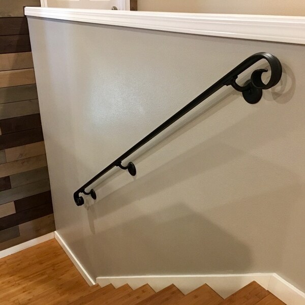 7 Ft. Wrought Iron Hand Rail Wall Rail Stair Step Railing Wall Mount ...