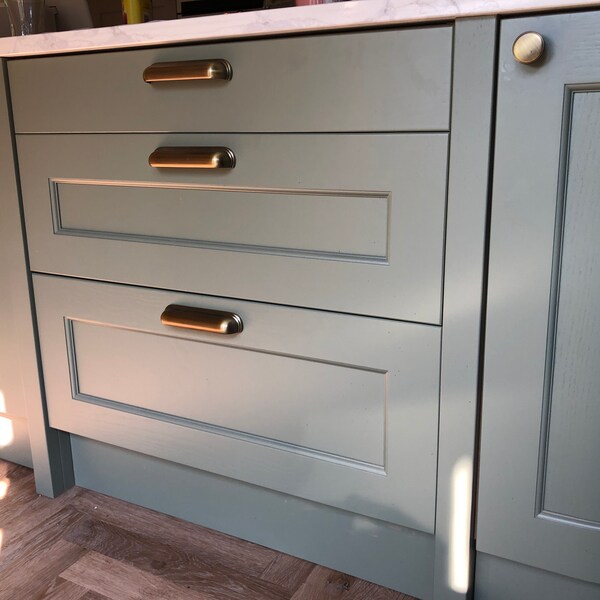 Brass Cupboard & Drawer Handles Knobs Kitchen Shaker Minimal Cup Pulls ...