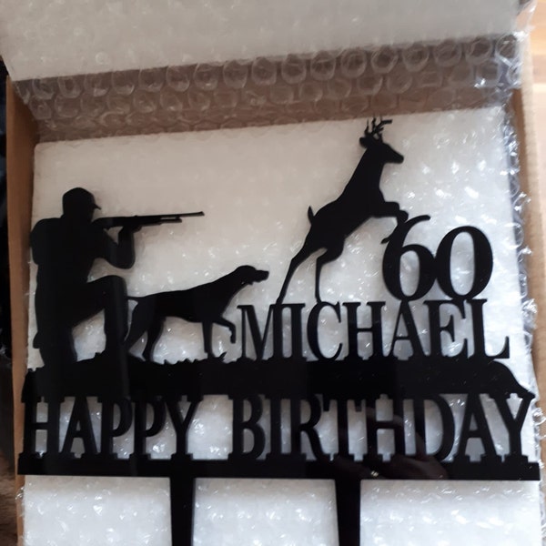 Hunting Birthday Cake Topper, Hunter Cake Topper With Dog, Hunting