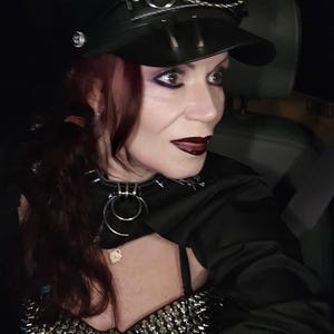 Industrial Punk Black Leatheret Hat With Chains and Metals