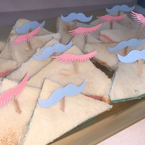 Cupcake-Topper „Staches Or Lashes“ – 24 Stück Für Gender Reveal Party