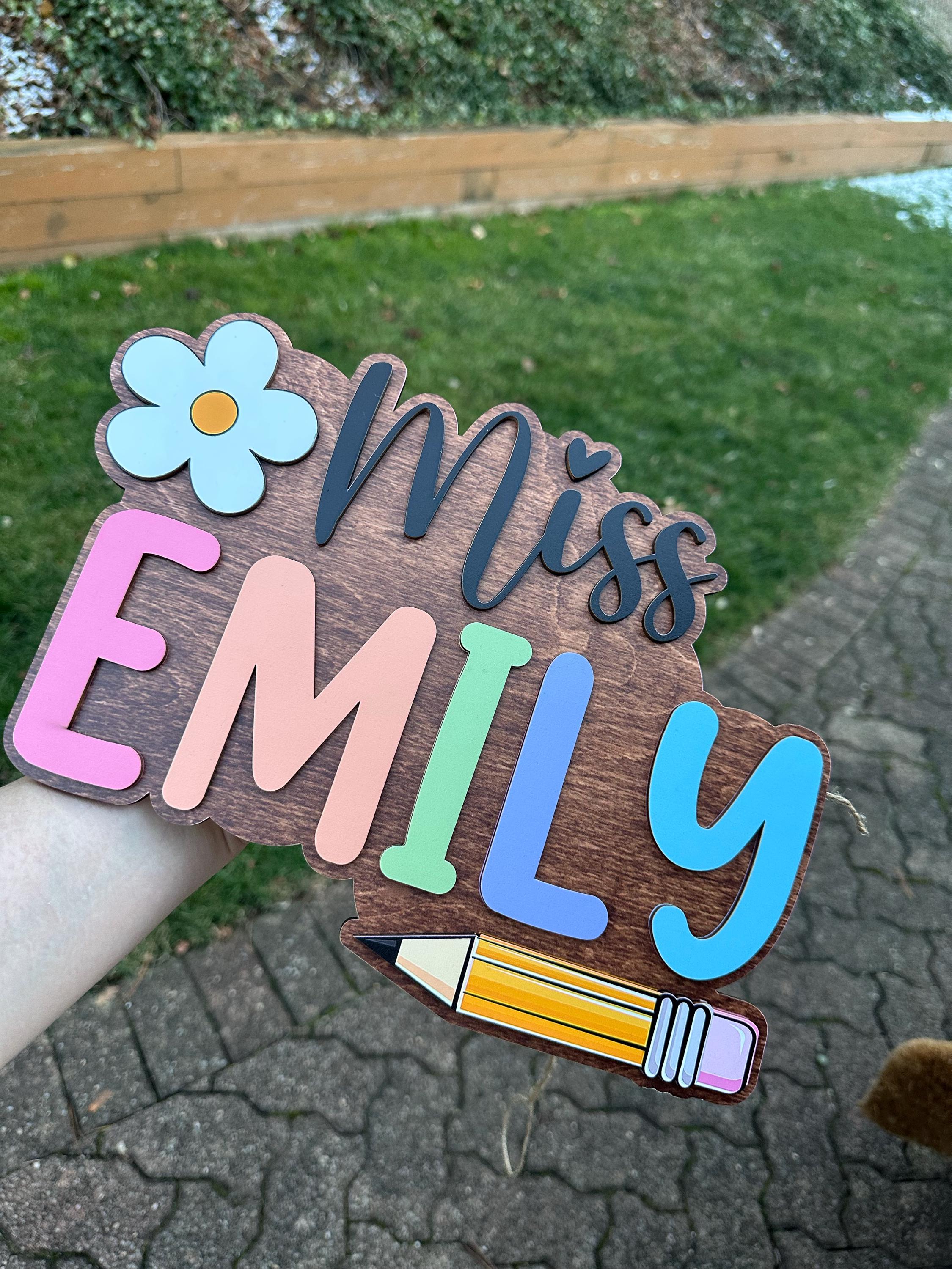 Custom 3D Teacher Door Sign, Personalised Name with Pencil Teacher Sign, Classroom Decor, Teacher Door Hanger, Teacher Back to School Sign
