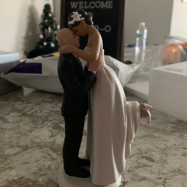 True Romance Interlocking Wedding Cake Topper - Light Skin Tone Bald ...