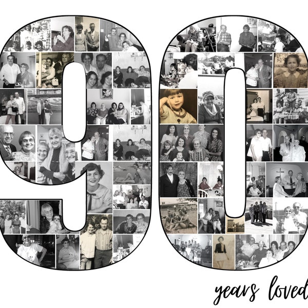 Custom 90th Photo Collage Template Personalized 90 Birthday Gift for ...