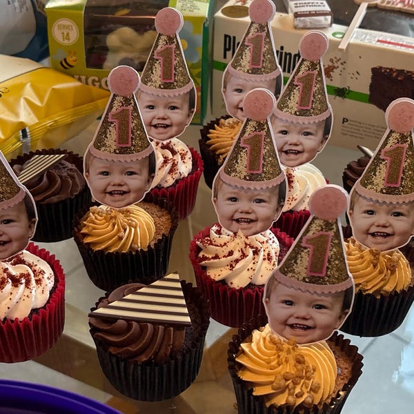 First Birthday Cupcake Topper With Photo, Cupcake Topper With Face ...