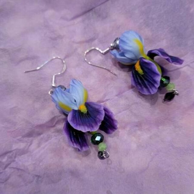 Earrings With Realistically Iris Handmade Flower Jewelry Polymer