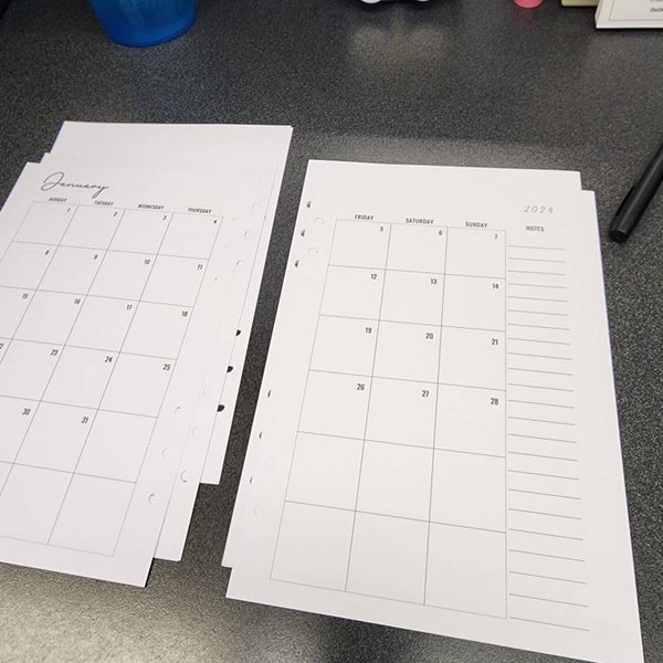 Printed 2027 A5 Dated Monthly Planner Inserts | Monthly 2 Page Planner ...