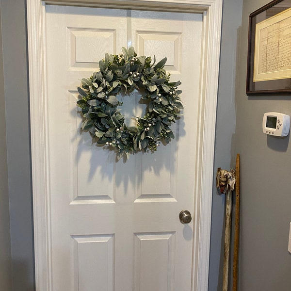 Year Round Lamb's Ear and Eucalyptus Wreath With White Berries, Winter ...