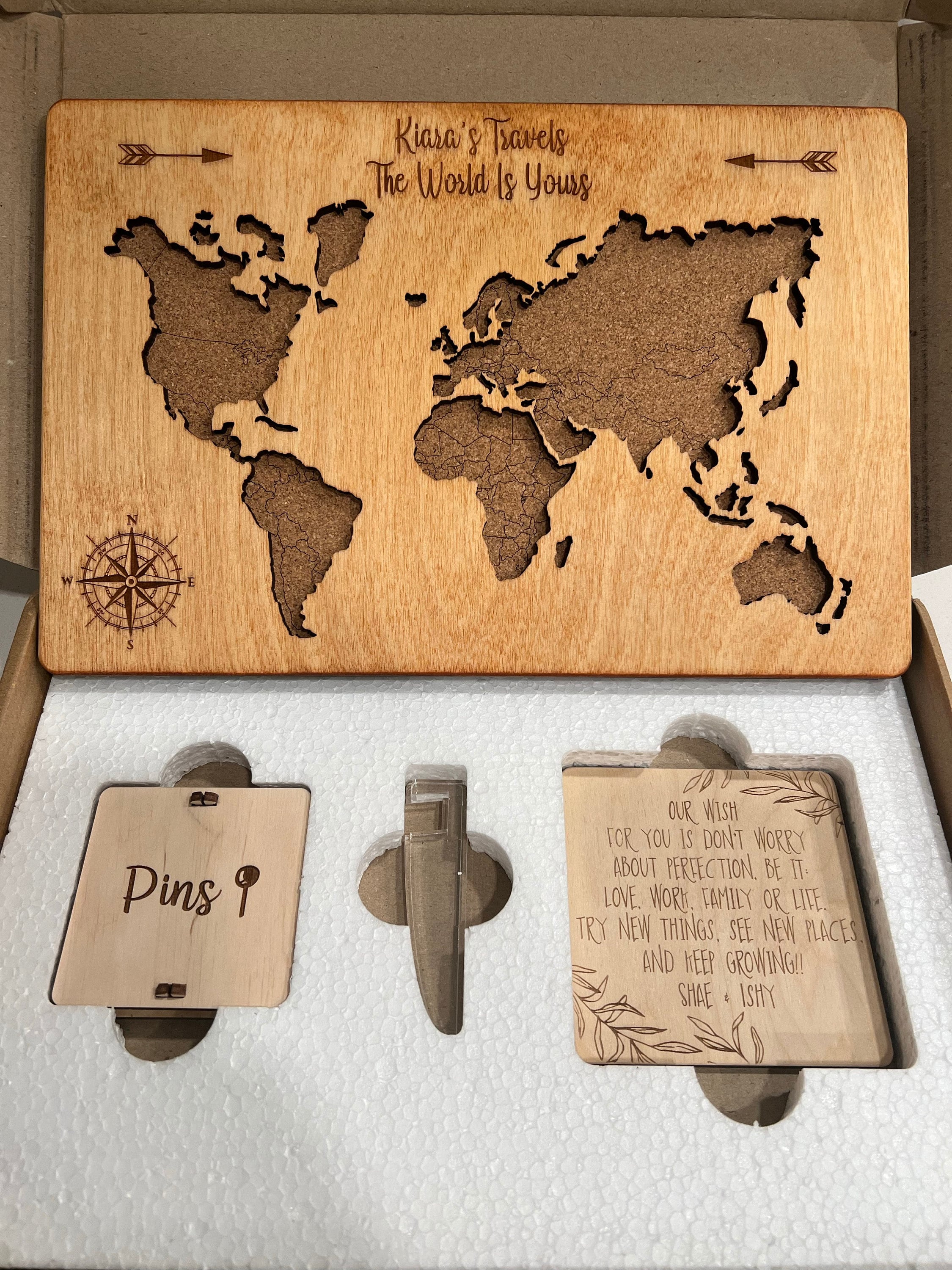 World Map Push Pin, Cork Board Wooden World Map, Custom Travel Map, Apartment Decor Wood Map Of The World
