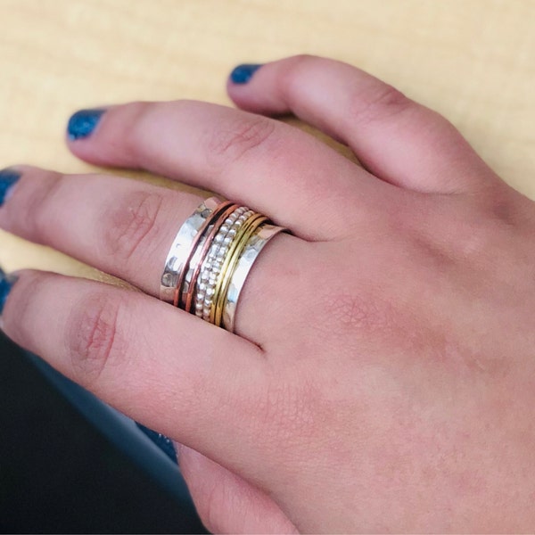 Wide Band Spinner Ring, Sterling Silver Ring, Fidget Meditation Ring ...