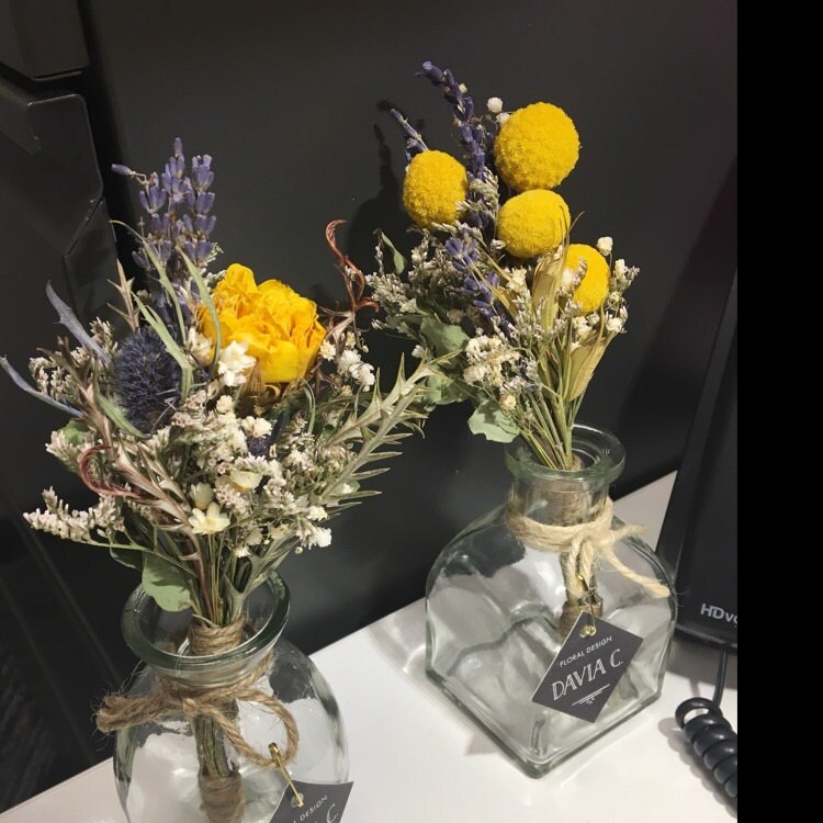 Home Decor 2 Mini Dried Flower Tabletop With Glass Vase For