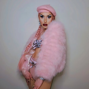 Baby Pink Fluffy Feather Jacket Marabou Winter Womens Clothing