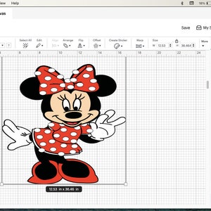 ミニーマウスSVG | キュートな立ちポーズ、赤いドレスとリボン | 漫画