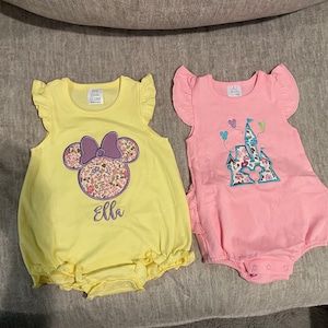 Disney Ruffle Romper, Baby Disney Outfit, Embroidered Pink Seersucker ...